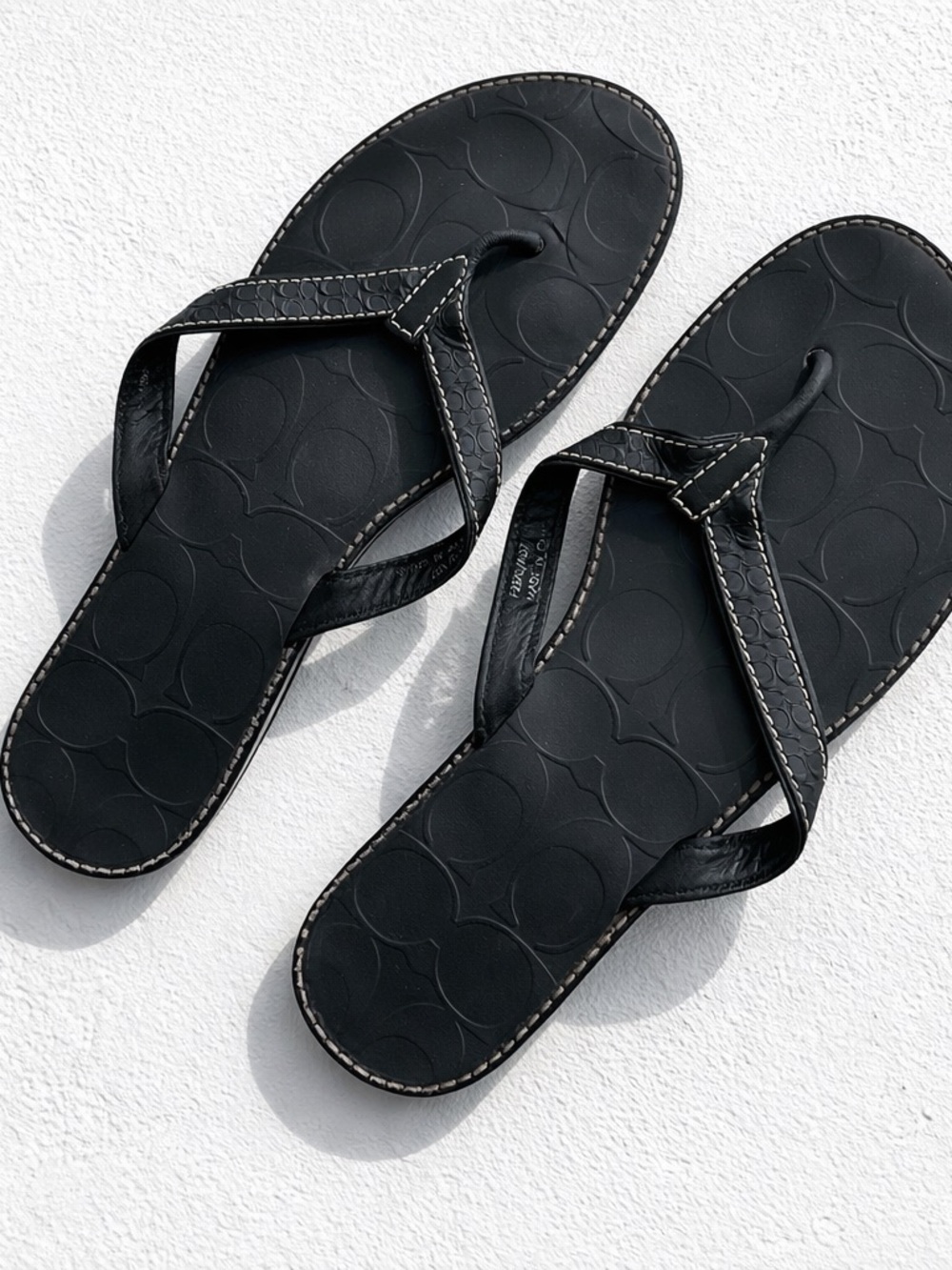 Coach Black Signature Thong Sandals Leather Flip Flops Minimal 8